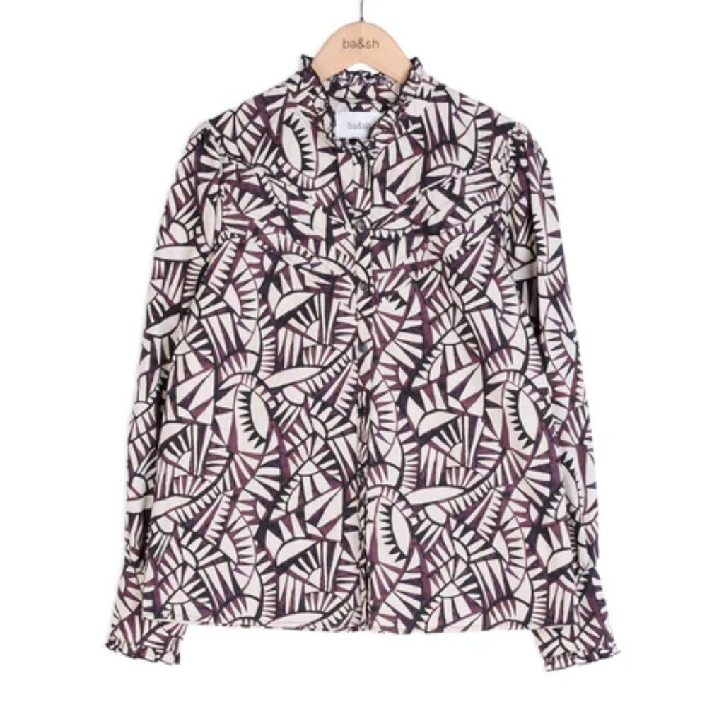 BA&SH Frill Collar Print Blouse Size M